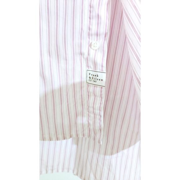 Frank & Eileen Pink Wide White Striped Button Up Shirt Long Sleeve Collar Medium - Picture 10 of 10